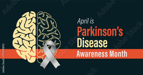 Parkinson's Disease Awareness Month campaign banner. Progressive degeneration of nerve cells. Brain disorder. Observed in April yearly.