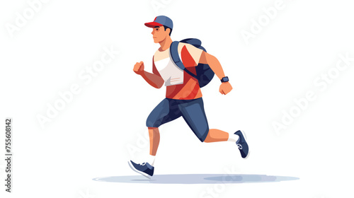 Man courier running with letters flat vector illustration