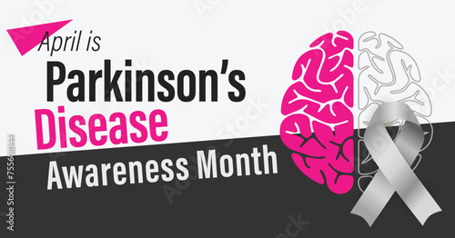 Parkinson's Disease Awareness Month campaign banner. Progressive degeneration of nerve cells. Brain disorder. Observed in April yearly. photo