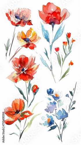 Watercolor flowers randomness in bloom