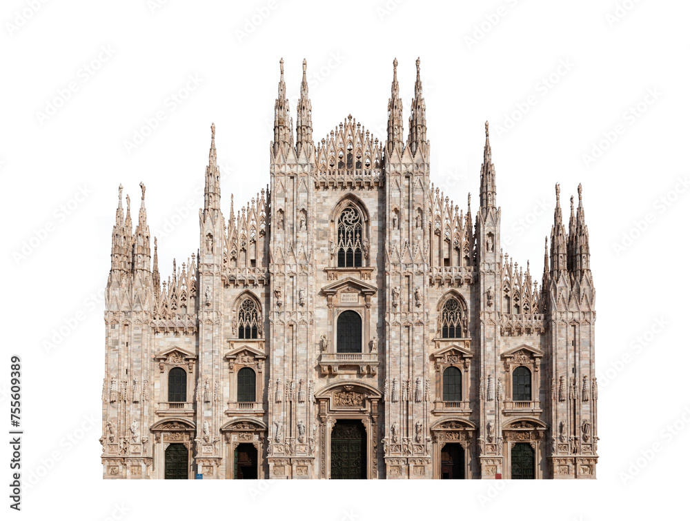 Milan Cathedral in Milan, Italy isolated on transparent white. Design element