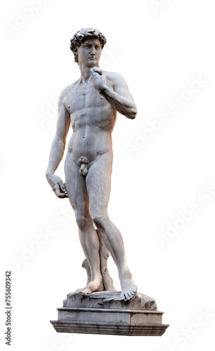 David by Michelangelo sculpture, statue isolated on transparent white background