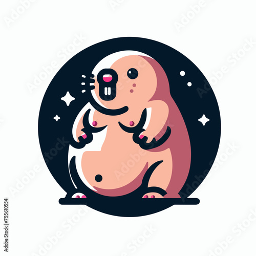 Naked Mole rat, hairless pink animal isolated vector illustration. logo icon sticker tattoo.