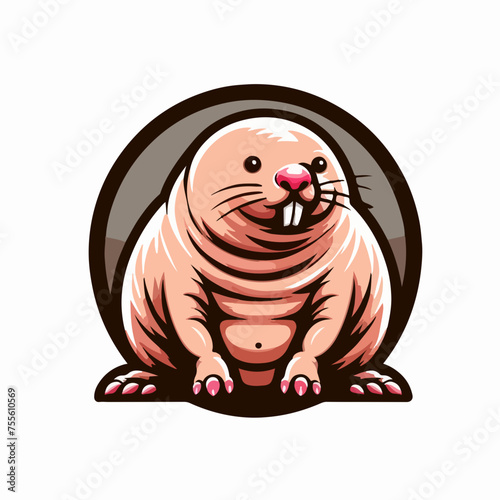 Naked Mole rat, hairless pink animal isolated vector illustration. logo icon sticker tattoo.