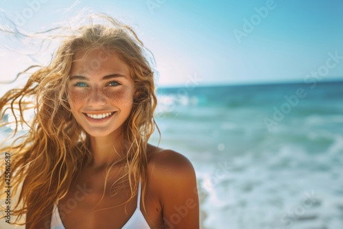 Beautiful smiling blonde woman at the beach © Danko