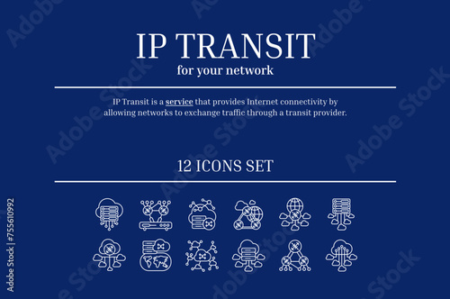 Fibre Internet - IP Transit Icon Set, Blue, Outline