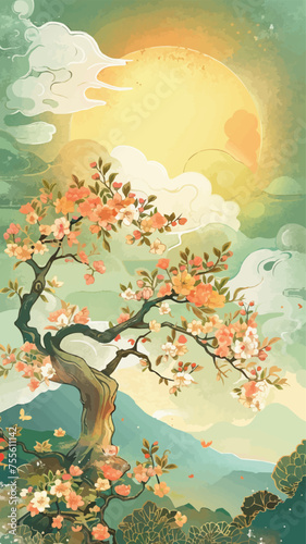Translation: Vernal Equinox Day. Happy Vernal Equinox Day (Shunbun no Hi) vector illustration.