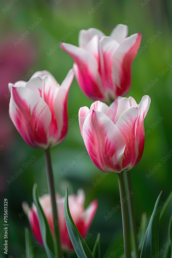 A delicate bouquet of Tulips in close-up. Spring flowers.