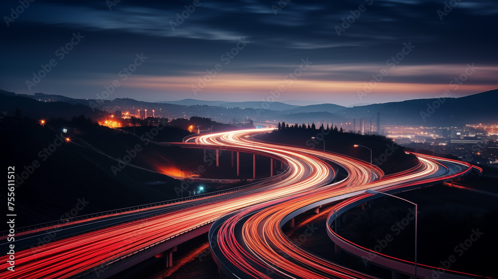 langzeitbelichtung lichtspuren einer autobahn in der nacht