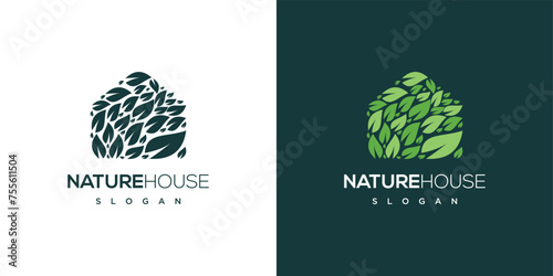 Leaf house building icon logo.Natural house logo in green color.