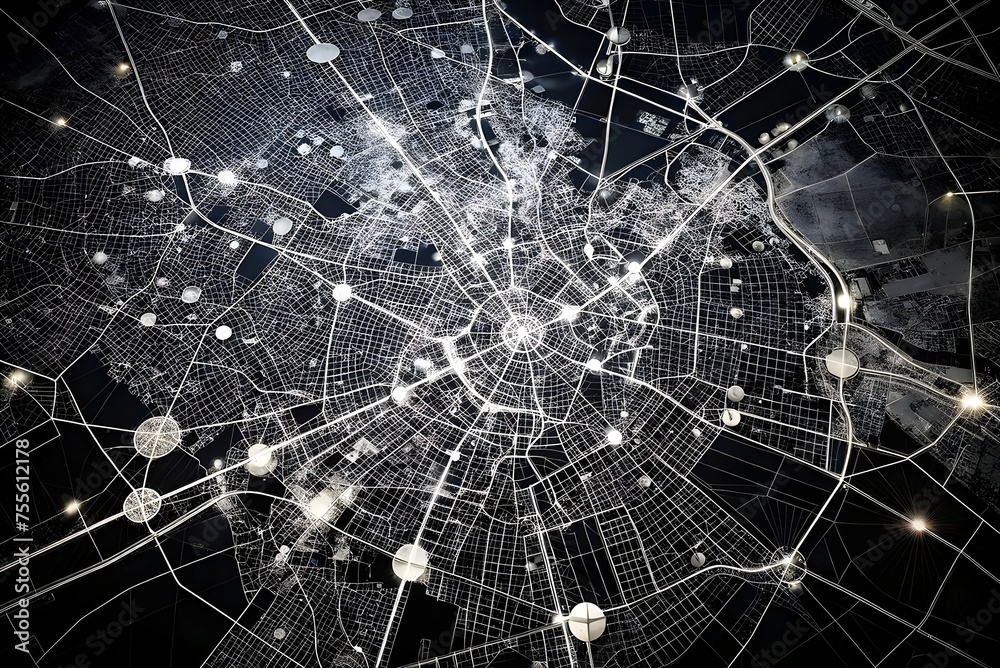 Fototapeta premium Illuminated Network Grid on Dark Background