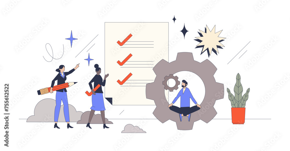 Task management and effective work organization retro tiny person concept, transparent background. Schedule and plan for business efficiency illustration. Project organization and activities.