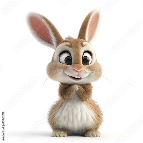 Funny, cute rabbit character on white background, Easter bunny. 