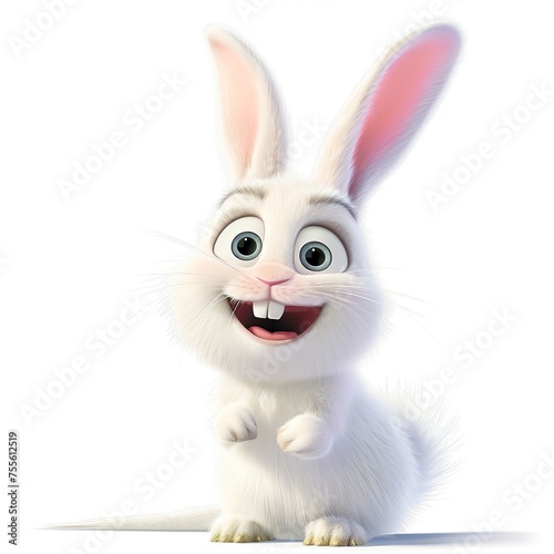 Funny, cute rabbit character on white background, Easter bunny.  © AIExplosion