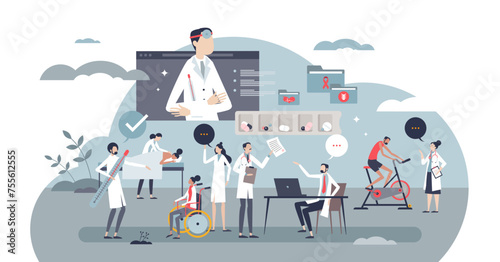 Collaborative healthcare teams for effective treatment tiny person concept, transparent background.Medical support and diagnosis from specialists and doctors illustration.