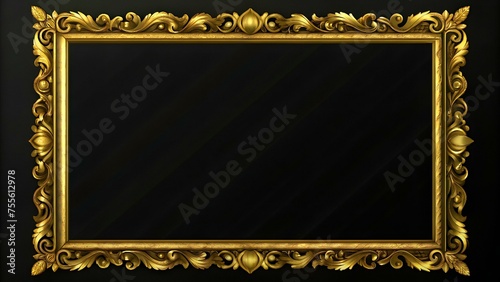 empty gold luxury vintage frame with a black background