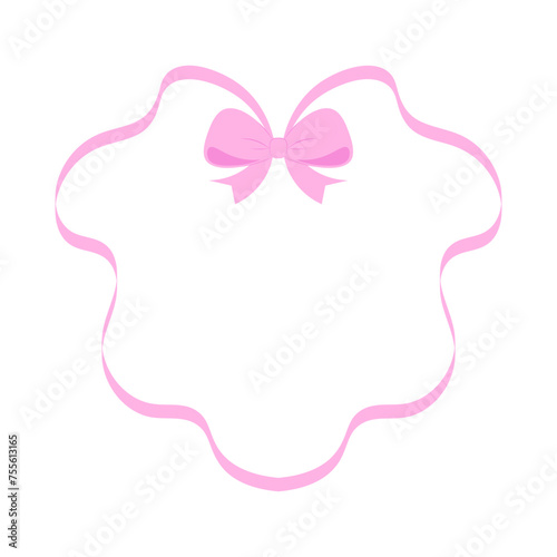 Pink bow ribbon coquette aesthetic frame heart illustration vector