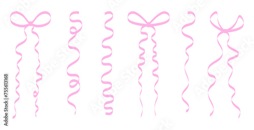 Set of ribbon string and bow ribbon pink coquette aesthetic vintage illustration vector