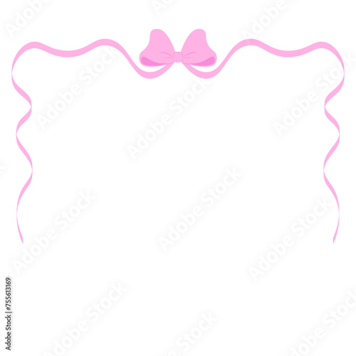 Pink coquette border aesthetic bow ribbon vintage illustration vector photo