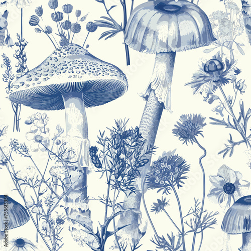 Toile De Jouy Vintage Floral Seamless Pattern Elegant Vector Graphics 16