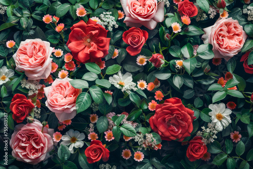 Fototapeta Naklejka Na Ścianę i Meble -  A stunning array of old-fashioned roses in full bloom, artfully