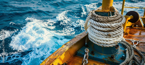 Mooring winch and anchor winch on a cargo ship at sea photo