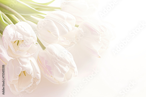A delicate bouquet of Tulips in close-up. Spring flowers. illustration, design, drawing, postcard