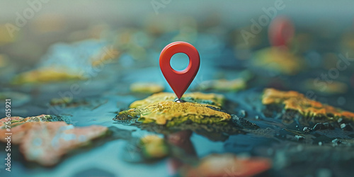 Location marking with a pin on a map with routes