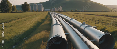 Liquefied natural gas pipelines overland through the natural landscape photo
