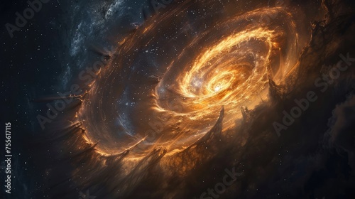 Glowing Spiral Galaxy with Fiery Core.