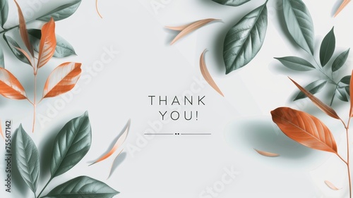 Thank you inscription on white background with leaves