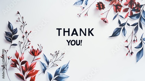 Thank you inscription on white background with leaves
