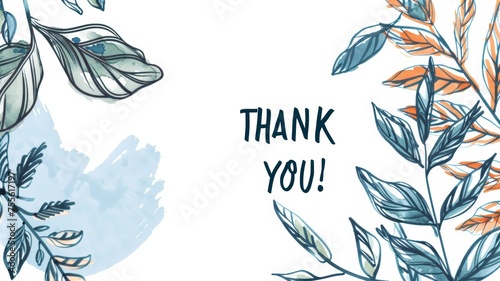 Thank you inscription on white background with leaves