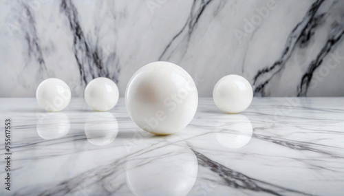 Tło biały marmur, abstrakcyjne białe kule © Iwona