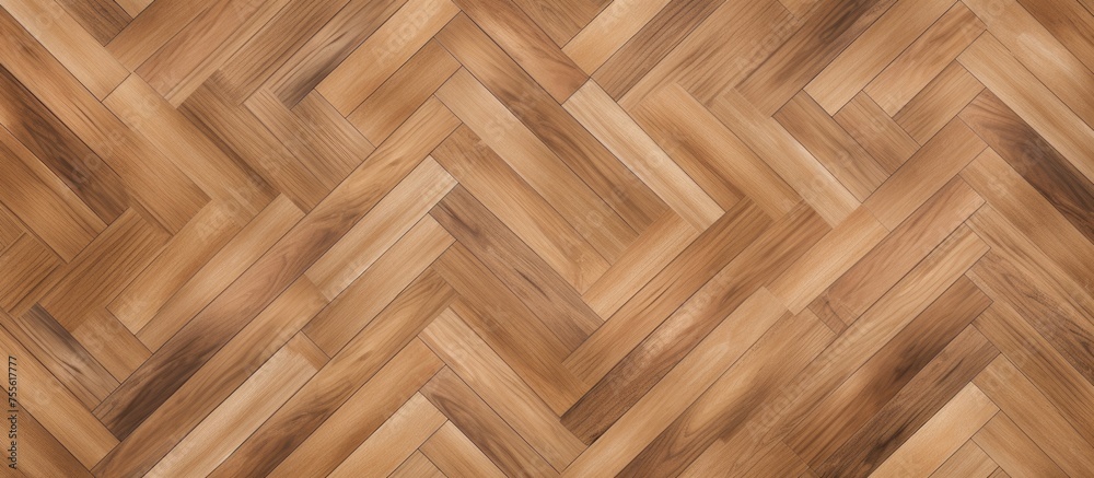 A light brown wood floor featuring a chevron pattern, arranged in a herringbone design. The intricate zigzag pattern adds visual interest and sophistication to the room. A light brown wood floor featuring a chevron pattern, arranged in a herringbone design. The intricate zigzag pattern adds visual interest and sophistication to the room.