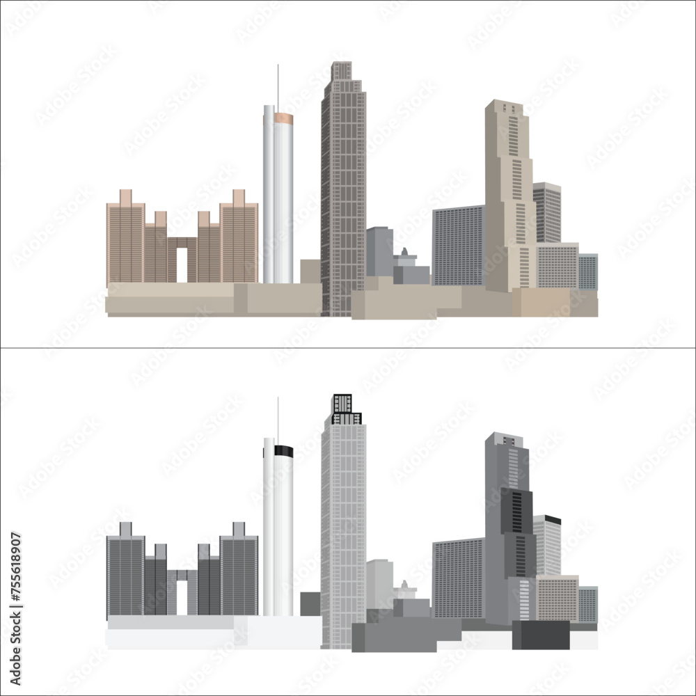Modern buildings isolated on white background 3d illustration. Buildings Buildings Houses Illustrations Abstract Silhouettes