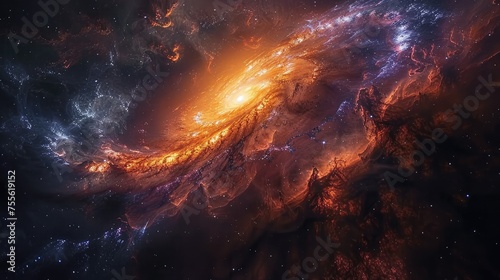 Vivid Galactic Nebula with Fiery Swirls.