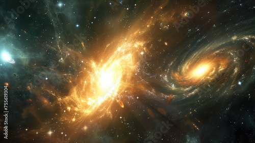 Colliding Galaxies in the Vast Universe. photo