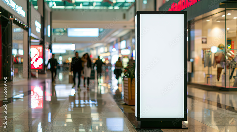 A white mockup of an advertising stand in a Shopping center A white mockup of an advertising stand in a Shopping center