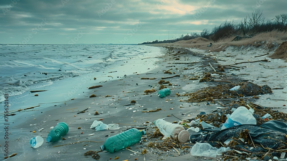 Deserted Beach Tarnished by Plastic Waste A Glimpse into Environmental Pollution