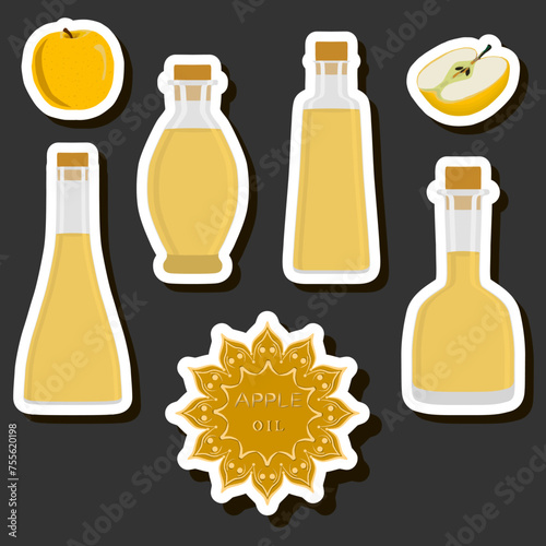 Illustration on theme big set different types liquid oil, bottle various size