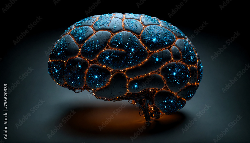 Concept of human intelligence with human brain on blue background Concept of human intelligence with human brain on blue background