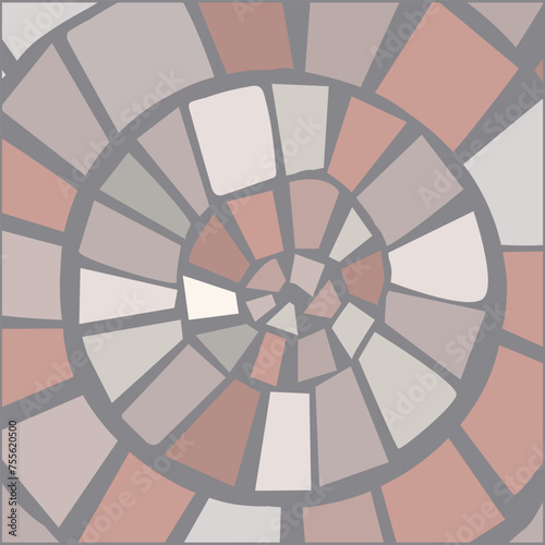 Vector circle mosaic tiles on white background.circle with central floral motif, geometric decorative element.Ceramic tile texture.eps 10.