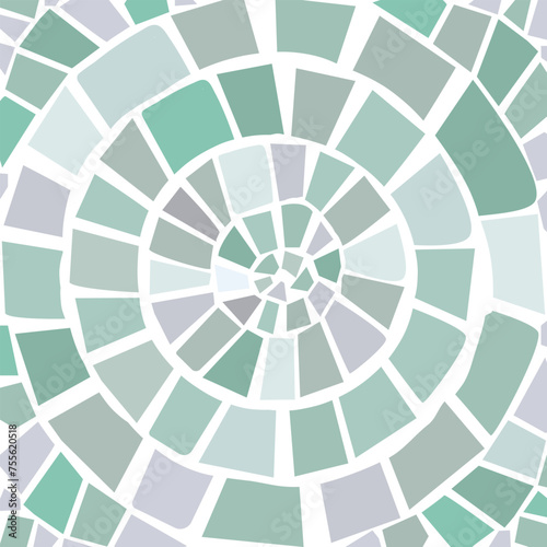 Vector circle mosaic tiles on white background.circle with central floral motif, geometric decorative element.Ceramic tile texture.eps 10.