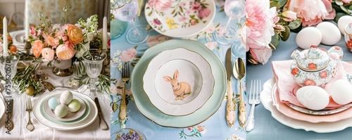 Bunnies and Blooms: An Enchanting Easter Table Display with Floral Linens and Rabbit Accents