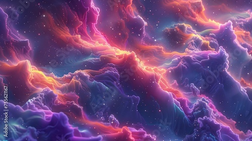 Vibrant cosmic clouds in hues of purple, pink and blue. 