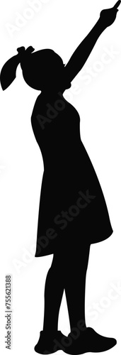a girl raising finger, silhouette vector