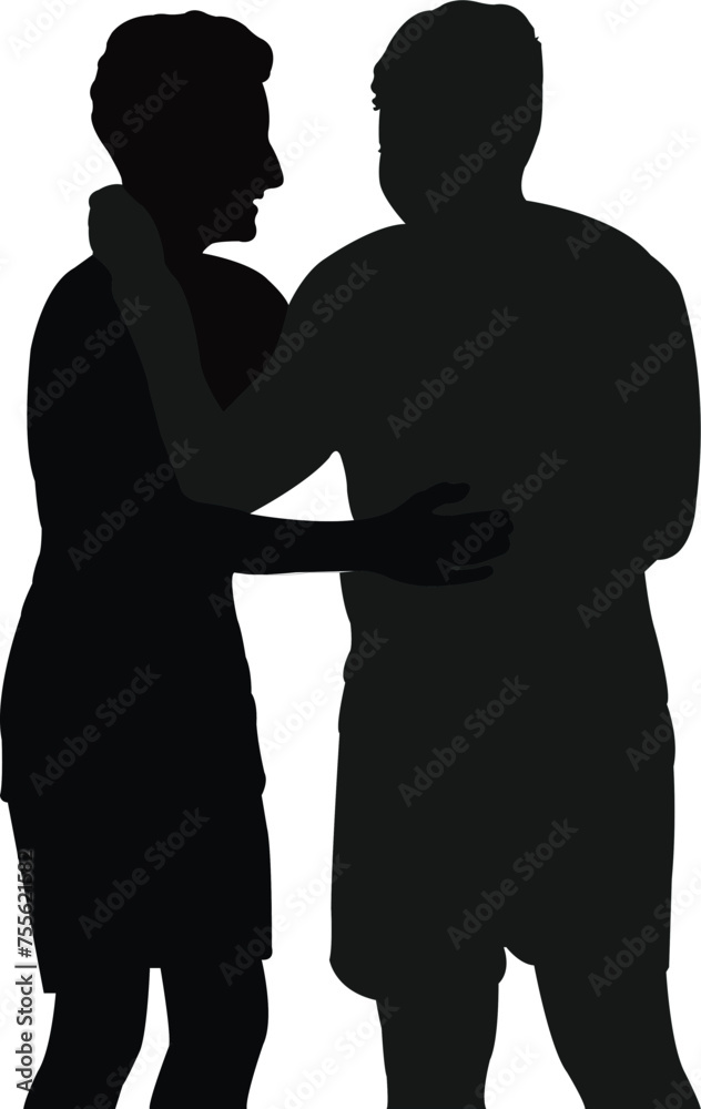 two boys hugging, body silhouette vector