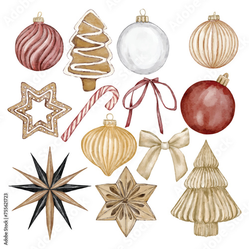 A set of Christmas tree decorations