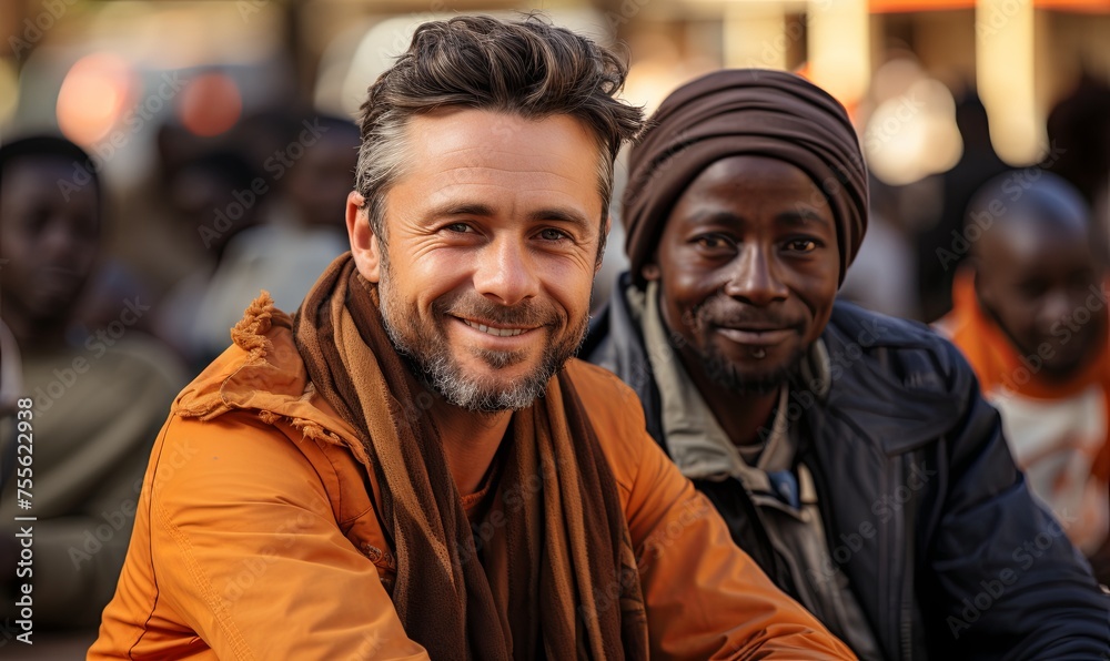 Two Men Sitting and Smiling Together Two Men Sitting and Smiling Together